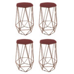 Kit 04 Banqueta Aramada Sophia Suede Bordô - Mandamóveis
