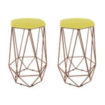 Kit 02 Banqueta Aramada Sophia Suede Amarelo - Mandamóveis