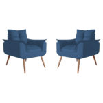 Conjunto Namoradeira + 02 Poltrona Amanda Para Sala Estar Recepção Suede Azul Marinho - Image 3