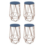 Kit 04 Banqueta Aramada Sophia Suede Azul Marinho - Mandamóveis
