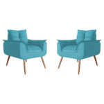 Conjunto Namoradeira + 02 Poltrona Amanda Para Sala Estar Recepção Suede Azul Turquesa - Image 3
