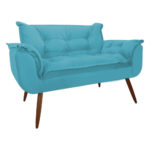 Conjunto Namoradeira + 02 Poltrona Amanda Para Sala Estar Recepção Suede Azul Turquesa - Image 2