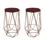 Kit 02 Banqueta Aramada Sophia Suede Bordô - Mandamóveis