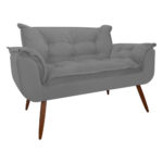 Conjunto Namoradeira + 02 Poltrona Amanda Para Sala Estar Recepção Suede Cinza - Image 2